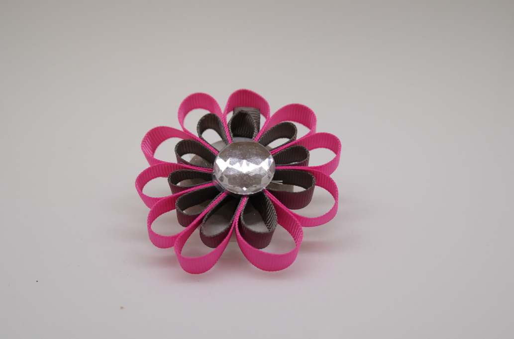 Small petal flower hair Bow with colors  Hot Pink, Grey